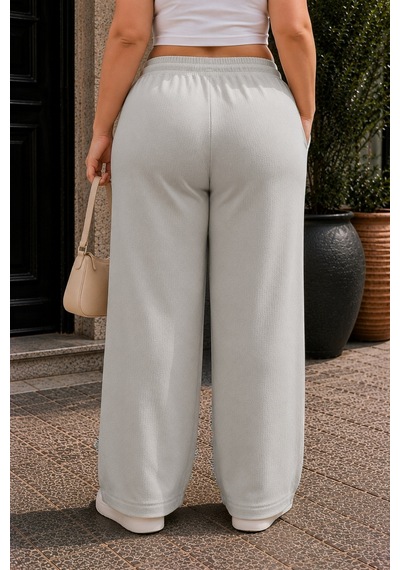 Cedy Denim Büyük Beden Palazzo Pantolon Sentetik Kumaş Geniş Paça C654 Taş Rengi