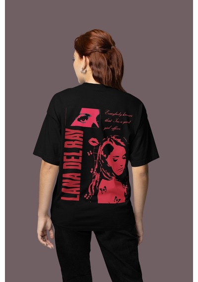 Sevbano Lana Del Ray Sırt Baskılı Unisex Oversize Şarkıcı Tişört Siyah