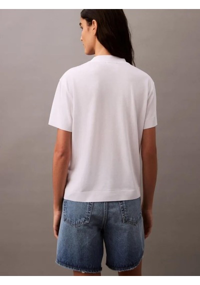 Calvin Klein Ss Silk Touch Fine Beyaz Kadın Dik Yakalı Tişört