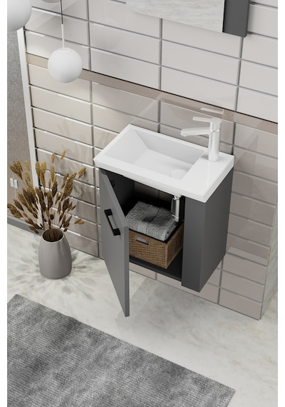 Biani Minila 45 cm Banyo Dolabı,Seramik Lavabolu, Aynalı,Lavabo Dahil,Mdf,Mat Gri Biani Minila 45 cm Banyo Dolabı,Seramik Lavabolu, Aynalı,Lavabo Dahil,Mdf,Mat Gri