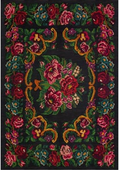 Çam Halı Gloria Td732 Siyah Karabağ Desen Dokuma Saçaklı Kilim