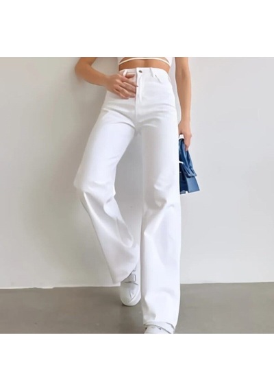 2020 Kadın Likrasız Palazzo Jeans Kot Denim Pantolon Beyaz