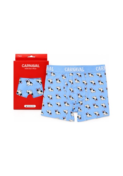 Carnaval Socks French Bulldog Köpek Desenli Erkek Boxer Pamuklu Likralı Parlak Lastikli Kutulu Açık Mavi Çoklu