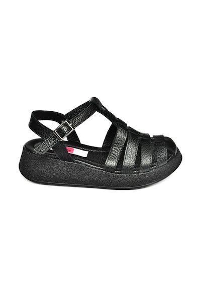 Fox Shoes P555050503 Siyah Hakiki Deri Kalın Tabanlı Sandalet Siyah