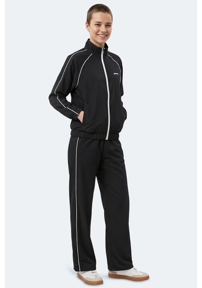 Slazenger Revel Kadın Dik Yaka Fermuarlı Siyah Eşofman Takımı