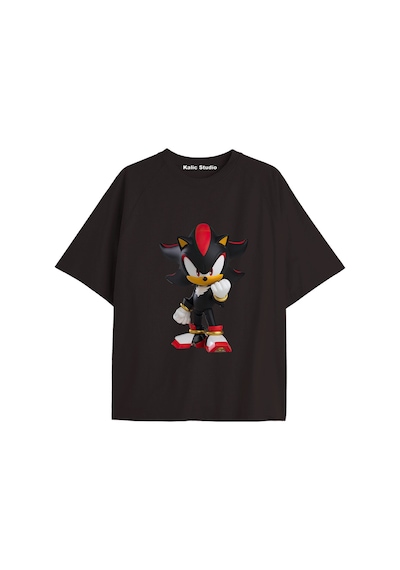 Kalic Studio Unisex Bay Sonic Desenli Siyah Yazlık T-shirt Siyah-233