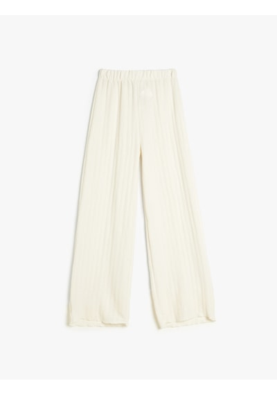 Koton Bol Paça Pantolon Beli Lastikli Dokulu Bej 4skg40101ak Ekru