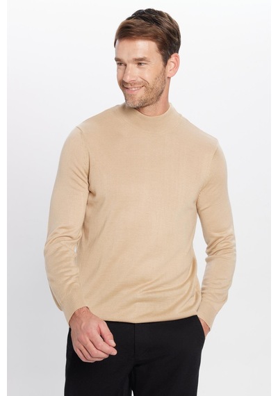 Tudors Erkek Slim Fit Dar Kesim Yarım Balıkçı Yaka Düz Taş Triko Kazak-25726 Taş - Ekru Tudors Erkek Slim Fit Dar Kesim Yarım Balıkçı Yaka Düz Taş Triko Kazak-25726 Taş - Ekru