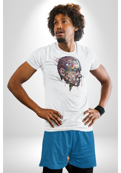 İnsan Kafası Sulu Boya Unisex Unisex Beyaz Organik Baskılı T-shirt Penye Yüksek Kalite Beyaz