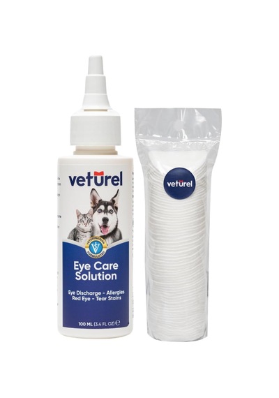 Kedi Göz Temizleme Solüsyonu Akıntı Alerji Kızarıklık Gözyaşı Lekesi 100ml Disk Pamuk 50li