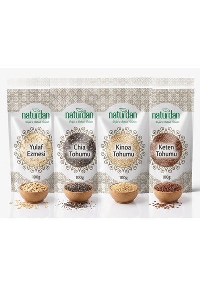 100 Gr Yulaf Ezmesi + 100 Gr Chia Tohumu + 100 Gr Kinoa Tohumu + 100 Gr Keten Tohumu