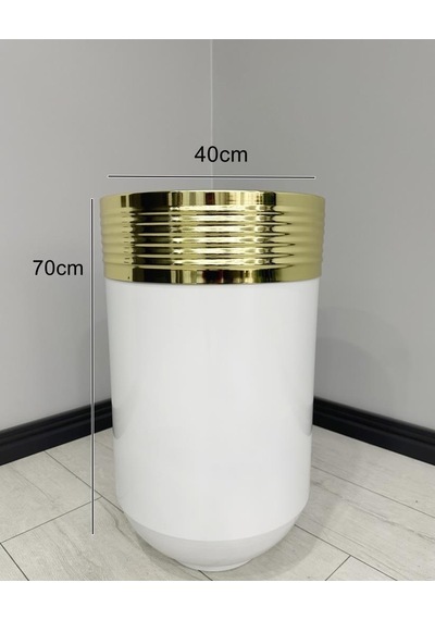 Elegant Dekoratif Gold Darbuka Parlak Beyaz Saksı 70cm