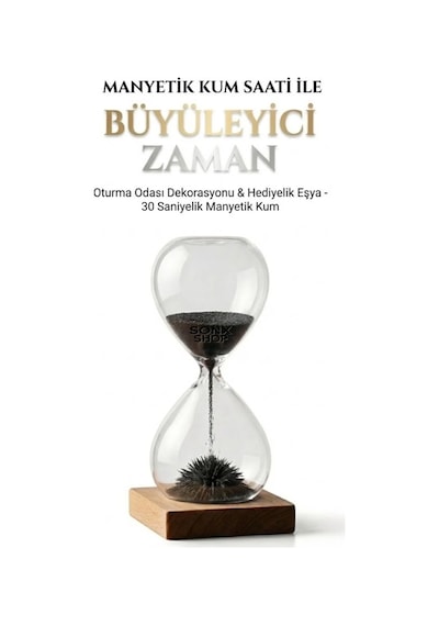 Manyetik Kum Saati Mıknatıslı Ahşap Standlı Dekoratif Masaüstü Hediyelik Süs Eşyası 14 Cm Belirtilmemis