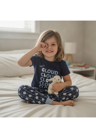 Bonbon Çocuk Cloud Baskılı Lacivert Renk 2'li Takım Cb1043
