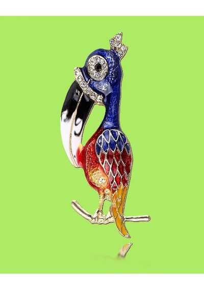 Sana Özel Işıltı Tukan Kuşu Broş Neşeli Kuş Figürlü Gold Taşlı Erkek Kadın Yaka İğnesi Çok renkli