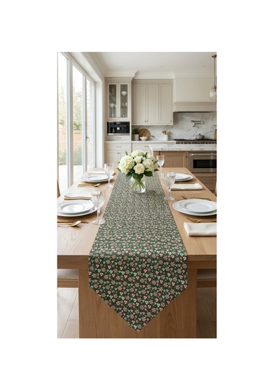 %100 Pamuk Siyah Şeker Desenli Kumaş Üçgen Runner 40x110 Siyah - 891036095 Siyah