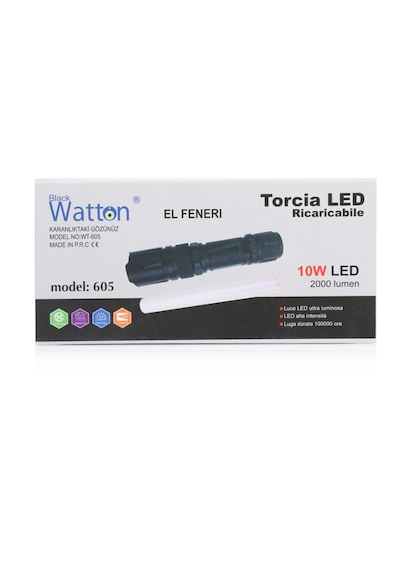 Watton Wt-605 10w 2000 Lümen 4 Renk Güçlü El Feneri Siyah