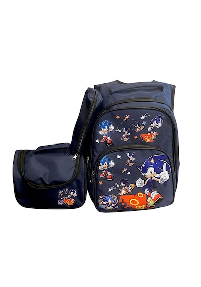 Sonic Desenli Lacivert 3 Lü Erkek Çocuk İlkokul Okul Çantası + Termal Beslenme Çantası + Kalemlik