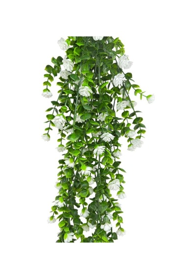 Yapay Çiçek Beyaz Sarkan Lotus Çiçekli Okaliptus Şimşir Yapay Sarmaşık 5dal 60cm