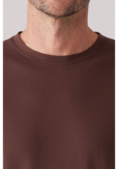 Erkek Kahverengi Regular Fit Bisiklet Yaka T-shirt