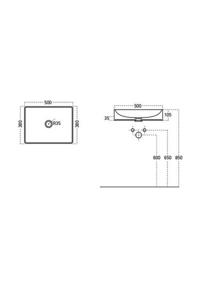 Lucco Square 50 CM Dikdörtgen Lavabo Içi Beyaz Dışı Gümüş