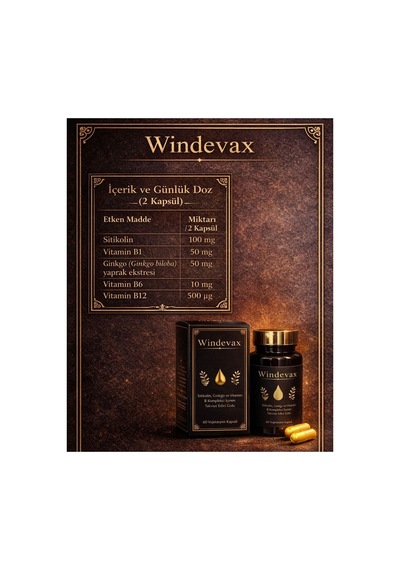 Windevax Sitikolin Ginkgo B1 Vitamini B6 Vitamini B12 Vitamini İçeren Takviye Edici Gıda 60 Kapsül