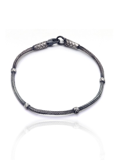 1000 Ayar Kazaziye Gümüş Oksitli Bileklik Unisex 201025696