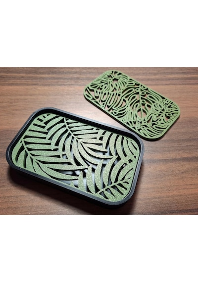 3d Baskı Yaprak Desenli Sabunluk Süzdürmeli Monstera Palmiye Yaprak Desenli Banyo Sabun Kabı Açık Altın