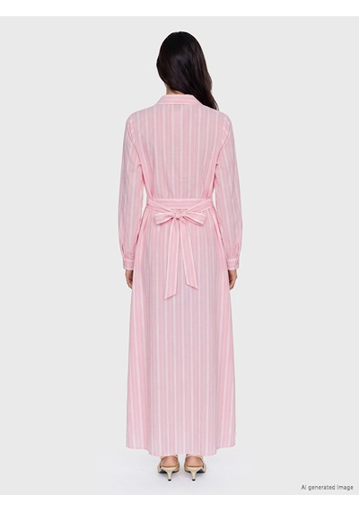 Lcw Modest Pembe Çizgili Kuşaklı Gömlek Elbise