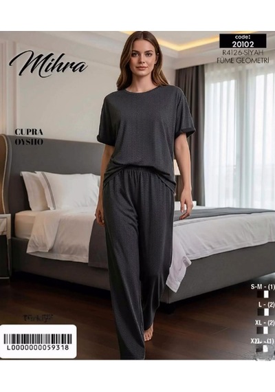 Mihra Kadın Oysho Bisiklet Yaka Kısa Kol İnce Pijama Takımı 20102sf - 1 Adet Siyah