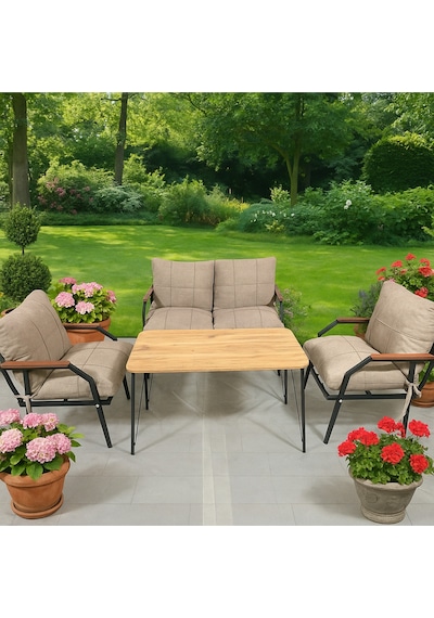 Ard & Garden Linda 211 Masalı Kahverengi Fermuarlı Bahçe Balkon Takımı, Cafe, Salon- Metal Kanepe Koltuk Takımı Açık Kahverengi