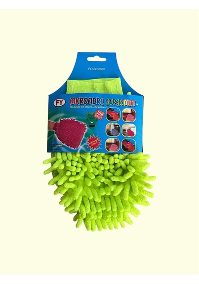 Mikrofiber Araç Temizlik Eldiveni Çift Taraflı Yıkama Araba Motor Jant İç Temizlik Eldiveni Yeşil