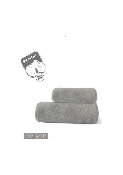 2'li Gri Havlu Seti %100 Pamuk - 1 Adet El Havlusu 50x90 Ve 1 Adet Banyo Havlusu 70x140 Gri