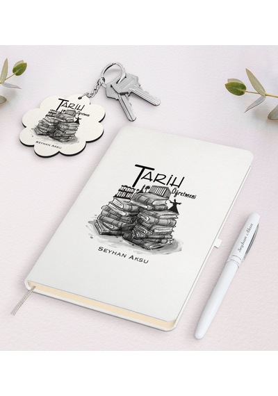 Kişiye Özel Tarih Öğretmeni Beyaz Defter Kalem Ve Anahtarlık Hedi N11.18544