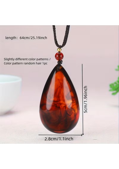 Lgnis Gözyaşı Ateş Kehribarı Damla Şeklinde Unisex Kolye Hediyelik Doğal Taş Kolye 0143 - Kırmızı