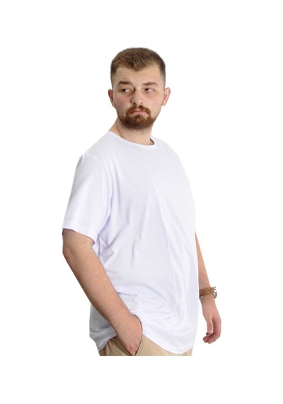 Mode Xl Büyük Beden Erkek T-Shirt Bis Yaka Fragmented 23133 Beyaz 001
