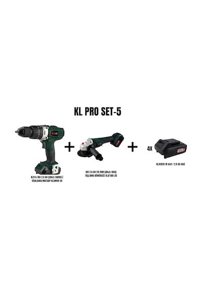 Klpro Set-5 Şarjlı Darbeli Matkap + 115 MM Şarjlı Avuç Taşlama Kömürsüz