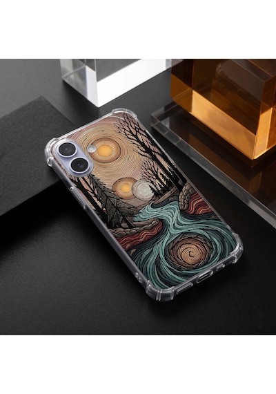Printify Tecno Spark7t İle Uyumlu Simya Serisi Girdaplar Tasarımlı Uv Baskılı Köşe Korumalı Antişok Kılıf Şeffaf