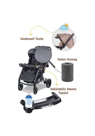Combo Maxi Pro Çift Yönlü Bebek Arabası Siyah