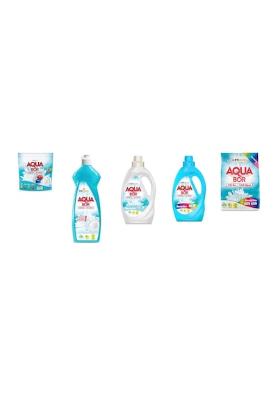 Aquabor Doğal Mineralli Tablet + Elde Bulaşık + Sıvı Beyaz + Sıvı Renkliler + 4 Kg Renkliler 5 Li Set