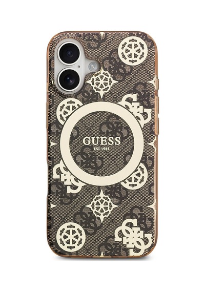 Apple Uyumlu iPhone 17 Kılıf Guess Lisanslı M-safeli Iml Peony Ve 4g Desenli Klasik Logolu Kahverengi Kahverengi