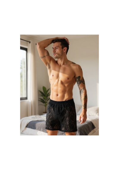 Qmen Style Erkek Dantel Boxer Siyah