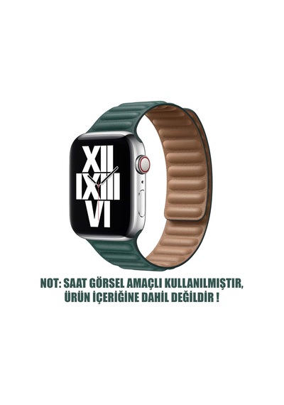 Lexroo Aple Watch Series 6 44mm İçin Kordon Leather Link Band Koyu Yeşil Watch - Koyu Yeşil