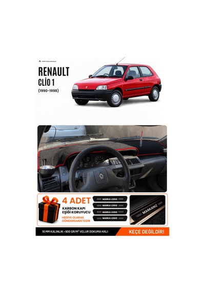 Renault Clıo 1 1990-1998 Uyumlu Torpido Örtüsü, Torpido Kılıfı - Siyah Kırmızı