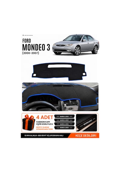 Ford Mondeo 3 2000-2007 Uyumlu Torpido Koruma, Torpido Örtüsü, Torpido Kılıfı - Siyah Mavi