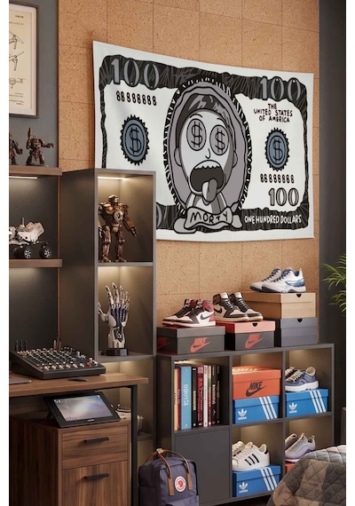 Rick And Morty Dolar Para Temalı Dekoratif Duvar Örtüsü Duvar Halısı Beyaz