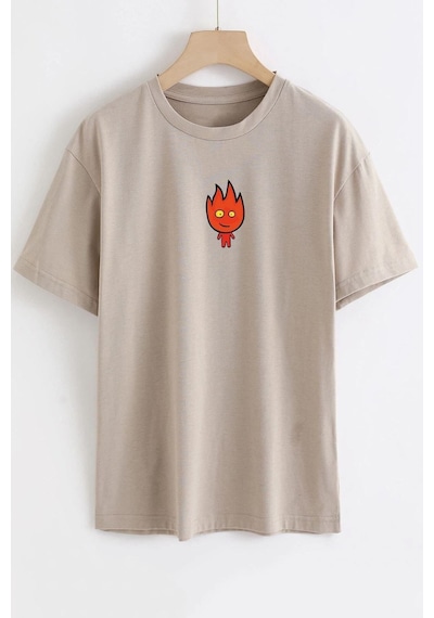 Unisex Ateş Avatar Baskılı Tasarım Tshirt Bej