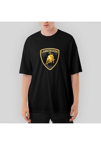Lamborghini Logo 2 Oversize Siyah Tişört Siyah