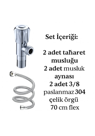 Aç Kapa Taharet Musluğu Seti 2 Adet Musluk + 2 70 Cm Paslanmaz Çelik Flex
