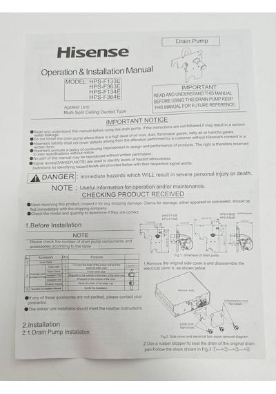 Hisense Hps-f363e Klima Drenaj Pompası 220-240v